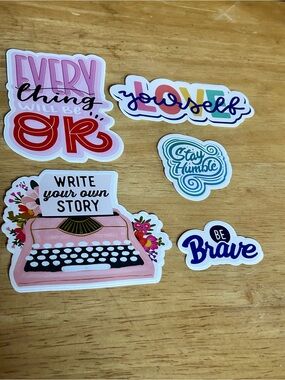 Decorative Motivational Sticker Set - Pink, Red, Blue, Teal, Multicolor